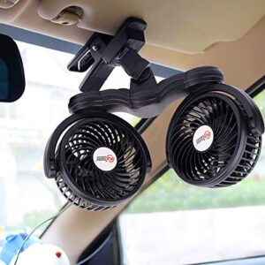 TN TONNY Flexible Dual Head Car Fan, 4 Inches Electric Car Clip Cooling Fans 180° Rotatable, Car Back Seat 12V Air Cooling Fan with Stepless Speed Regulation for SUV, RV, Vehicles