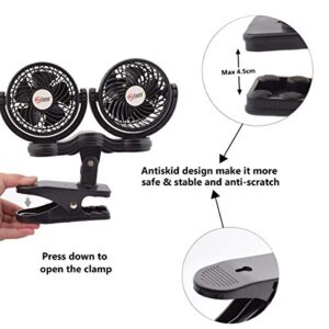 TN TONNY Flexible Dual Head Car Fan, 4 Inches Electric Car Clip Cooling Fans 180° Rotatable, Car Back Seat 12V Air Cooling Fan with Stepless Speed Regulation for SUV, RV, Vehicles