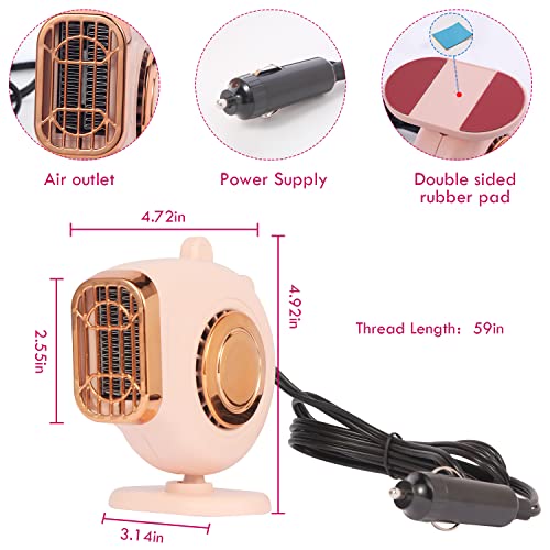 Car Heater Defroster 12V 150W Portable Car Windshield Defroster 360°Rotatable Heater 2 in 1 Heating and Cooling Fan Plug Into Cigaratte Lighter for 12V Car (pink)