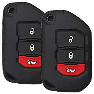 qty(2) alegender black 3 buttons flip key cover case fob holder bag remote protector fits for jeep 2018 2019 2020 wrangler jl gladiator jt 68292942aa