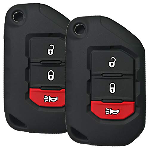 Qty(2) Alegender Black 3 Buttons Flip Key Cover Case Fob Holder Bag Remote Protector Fits for Jeep 2018 2019 2020 Wrangler JL Gladiator JT 68292942AA