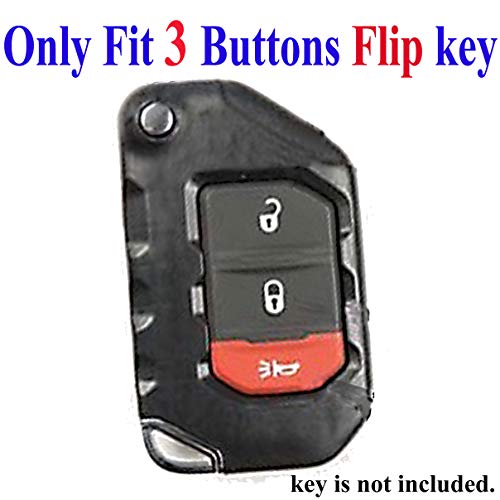 Qty(2) Alegender Black 3 Buttons Flip Key Cover Case Fob Holder Bag Remote Protector Fits for Jeep 2018 2019 2020 Wrangler JL Gladiator JT 68292942AA