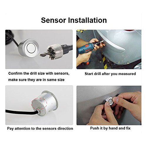 Tiemahun LED Parking Sensors Car Auto Vehicle Reverse Backup Radar System, Sound Warning, Water Resistant Anti-Freeze, 22MM Diameter Sensor 2.3M Cable X68D (White)