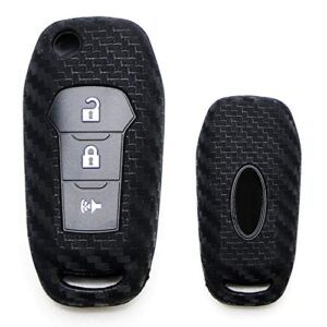 ijdmtoy carbon fiber pattern soft silicone key fob cover compatible with 2016-2018 ford explorer, 2015-2019 ford f-150, 2017-2019 ford f-250 f-350 3-button flip key (black twill weave)