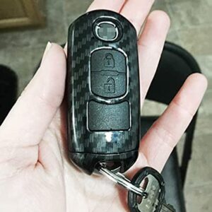 iJDMTOY (1) Carbon Fiber Pattern Smart Key Fob Shell w/ Black Silicone Key Button Skin Compatible With Mazda 2 3 5 6 CX-3 CX-5 CX-7 CX-9 MX-5 (Fit 2 or 3 Button Keys)