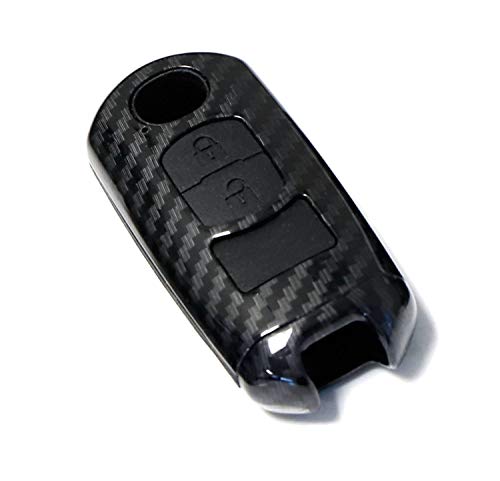 iJDMTOY (1) Carbon Fiber Pattern Smart Key Fob Shell w/ Black Silicone Key Button Skin Compatible With Mazda 2 3 5 6 CX-3 CX-5 CX-7 CX-9 MX-5 (Fit 2 or 3 Button Keys)