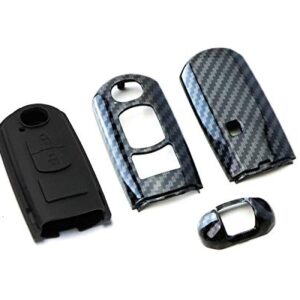 iJDMTOY (1) Carbon Fiber Pattern Smart Key Fob Shell w/ Black Silicone Key Button Skin Compatible With Mazda 2 3 5 6 CX-3 CX-5 CX-7 CX-9 MX-5 (Fit 2 or 3 Button Keys)