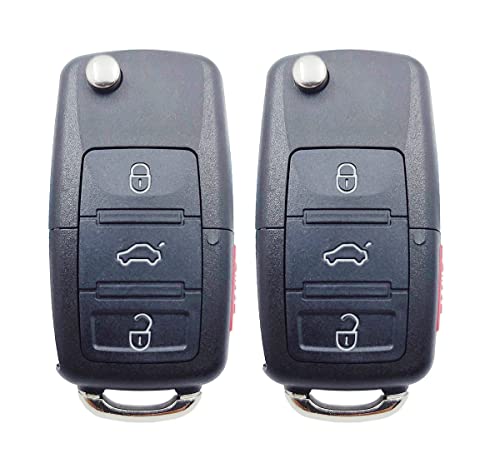 Guibuhuse 4 Buttons Replacement Flip Key Fob Fits VW Volkswagen Beetle CC Eos Golf Gti Jetta Passat Tiguan Touareg 2011 2012 2013 2014 2015 2016 (NBG010180T) (Pack 2)