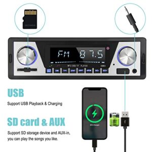 Single Din Car Stereo - Radio Coche with Bluetooth | USB Playback & Charging - Dual Knob Car Audio: Support SD | AUX | APP Control | MP3 Player | FM Radio Receiver