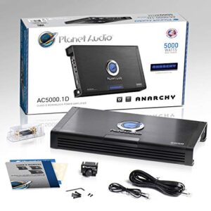 Planet Audio AC5000.1D Anarchy Series Car Amplifier - 5000 High Output, Class D, Monoblock, 1 Ohm Stable, Low Level Inputs, Low Pass Crossover, Mosfet Power Supply