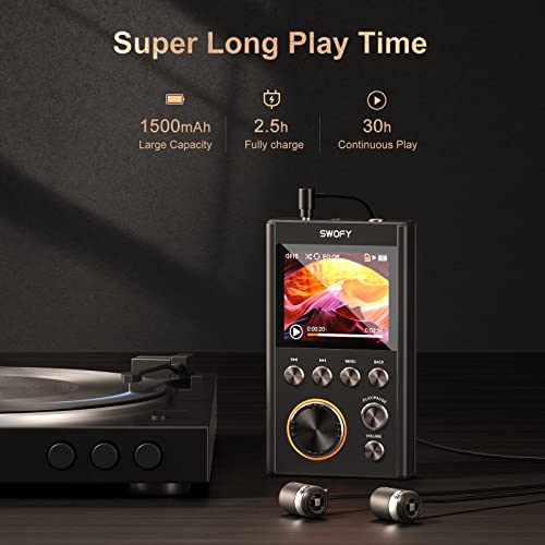 SWOFY Real Lossless HiFi MP3 Player, DSD High Resolution Digital Audio Music Player with Line Output, High-Res DAC Portable Super Light Audio Player with 64GB, Support up to 256GB Expand