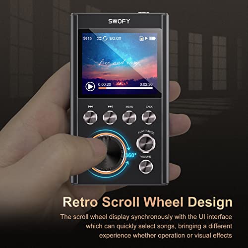 SWOFY Real Lossless HiFi MP3 Player, DSD High Resolution Digital Audio Music Player with Line Output, High-Res DAC Portable Super Light Audio Player with 64GB, Support up to 256GB Expand