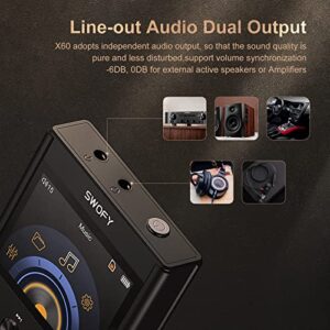 SWOFY Real Lossless HiFi MP3 Player, DSD High Resolution Digital Audio Music Player with Line Output, High-Res DAC Portable Super Light Audio Player with 64GB, Support up to 256GB Expand