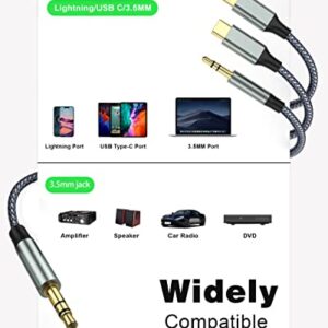 Lightning to 3.5mm Audio Cable, USB C to 3.5mm Aux Jack Cable,3.5mm Nylon Aux Cable( 3-in-1 3.5mm auxiliary jack cable）Compatible with Phone 13/12/11/XR/XS/X/8/7/6 Suitable for cars, speakers, etc