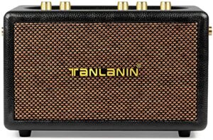 tanlanin vintage bluetooth speakers rechargeable portable wireless retro style leather speakers 8h long playtime bluetooth 5.0 heavy bass music player, tws/usb/tf slot/remote control/uhf wireless mic