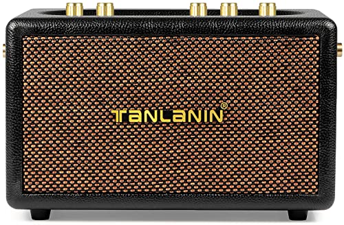 TANLANIN Vintage Bluetooth Speakers Rechargeable Portable Wireless Retro Style Leather Speakers 8H Long Playtime Bluetooth 5.0 Heavy Bass Music Player, TWS/USB/TF Slot/Remote Control/UHF Wireless Mic