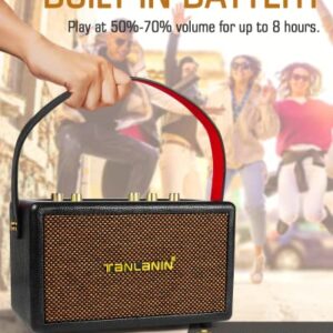 TANLANIN Vintage Bluetooth Speakers Rechargeable Portable Wireless Retro Style Leather Speakers 8H Long Playtime Bluetooth 5.0 Heavy Bass Music Player, TWS/USB/TF Slot/Remote Control/UHF Wireless Mic