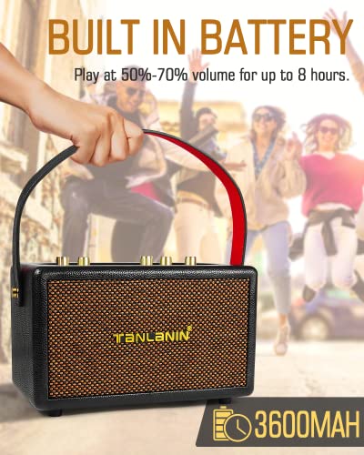 TANLANIN Vintage Bluetooth Speakers Rechargeable Portable Wireless Retro Style Leather Speakers 8H Long Playtime Bluetooth 5.0 Heavy Bass Music Player, TWS/USB/TF Slot/Remote Control/UHF Wireless Mic