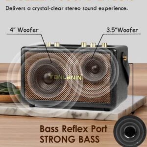 TANLANIN Vintage Bluetooth Speakers Rechargeable Portable Wireless Retro Style Leather Speakers 8H Long Playtime Bluetooth 5.0 Heavy Bass Music Player, TWS/USB/TF Slot/Remote Control/UHF Wireless Mic