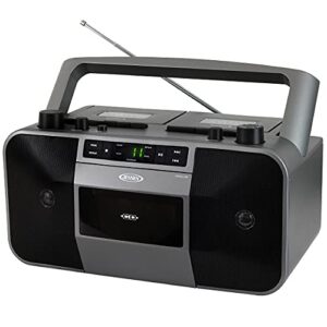 jensen mcr-1500 portable stereo cd player and dual-deck cassette player/recorder with am/fm radio, gray