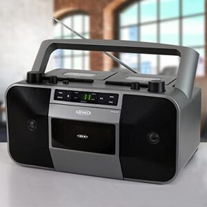 JENSEN MCR-1500 Portable Stereo CD Player and Dual-Deck Cassette Player/Recorder with AM/FM Radio, Gray