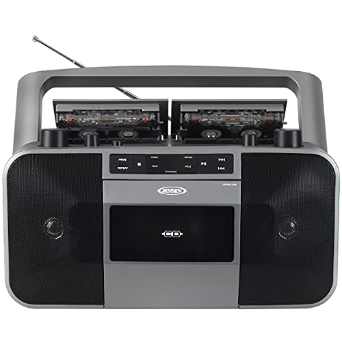 JENSEN MCR-1500 Portable Stereo CD Player and Dual-Deck Cassette Player/Recorder with AM/FM Radio, Gray