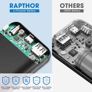 rapthor 7.4V 5500mAh 3A Battery Pack for Heated Vest/Jackets/Hoodies/Phone, Portable Dual Outputs Rechargeable Battery with Charing Cable and Fast Charger for iPhone Android Smart Phones