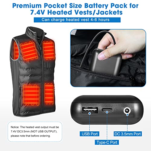 rapthor 7.4V 5500mAh 3A Battery Pack for Heated Vest/Jackets/Hoodies/Phone, Portable Dual Outputs Rechargeable Battery with Charing Cable and Fast Charger for iPhone Android Smart Phones