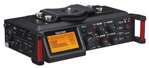 tascam 4-channel portable linear pcm audio recorder for dslr and video cameras, black (dr-70d)
