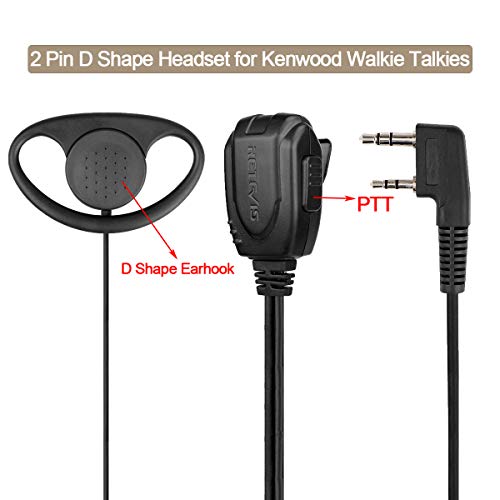 Retevis Walkie Talkie Earpiece with Mic 2 Pin, Earpiece with Double Wire, Compatible RT22 RT21 H-777 RT68 RT19 H-777S RT22S Baofeng UV-5R Arcshell, D Shape Two Way Radio Headset(10 Pack)