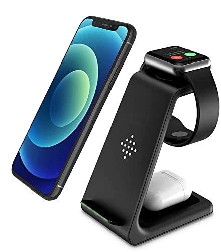 Wireless Charger Stand Dock 3 in 1 Fast Qi Wireless Charging Station for Multiple Devices Apple Watch 7/6/SE/5/4/3/2,Airpods Pro 2,iPhone 14/13/13Pro Max/12/12Pro/SE/X/XR/XS/8/pixel 7/Pixel 6/Android