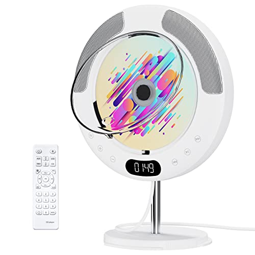 Portable CD Player, Wall Mounted CD Player for Home, Bluetooth Desktop Music Kpop CD Player for Car, Audio Boombox with Remote Control, Built-in HiFi Speakers, LED Screen, FM Radio, AUX Input Output