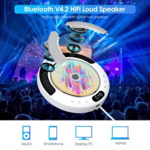 Portable CD Player, Wall Mounted CD Player for Home, Bluetooth Desktop Music Kpop CD Player for Car, Audio Boombox with Remote Control, Built-in HiFi Speakers, LED Screen, FM Radio, AUX Input Output