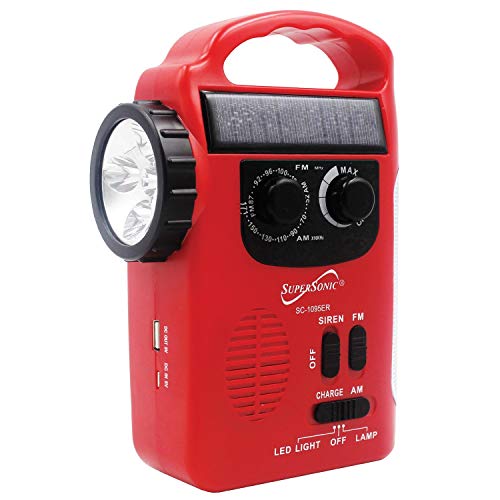 Supersonic SC-1095ER 5-Way Emergency Solar/Hand Crank Radio with Flashlight