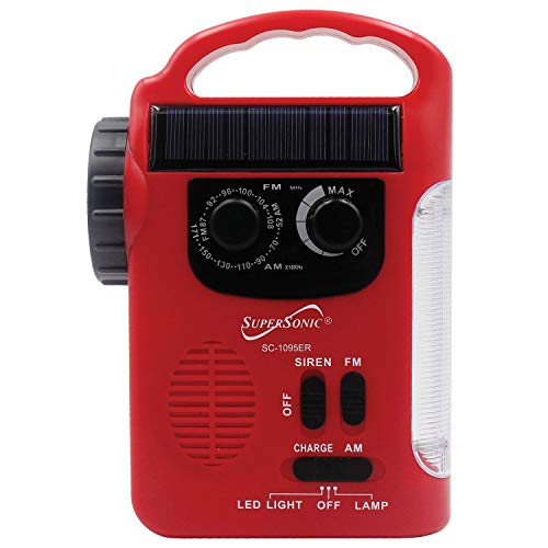 Supersonic SC-1095ER 5-Way Emergency Solar/Hand Crank Radio with Flashlight