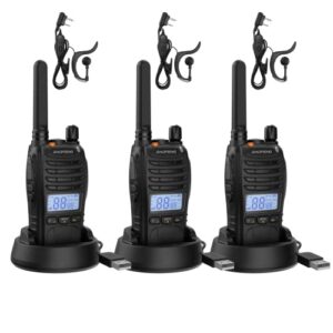 baofeng walkie talkies for adults, long range rechargeable walky talky bf-88st pro noaa vox dual watch, with desktop charger and earpieces (3 pack)