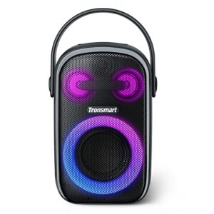 tronsmart bluetooth speaker with light, 60w portable speakers with subwoofer bass, ipx6 waterproof for outdoor party, eq via app, wireless stereo pairing, 18h playtime, aux/usb-disk/micro sd card