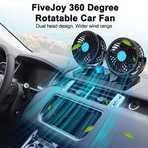 FiveJoy Car Fan 360 Degree Rotatable - 12V DC Electric 2 Speed Dual Head Fans, Quiet Strong Dashboard Cooling Air Circulator Fan for Sedan SUV RV Boat Auto Vehicles Golf or Home Father's Day