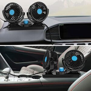 FiveJoy Car Fan 360 Degree Rotatable - 12V DC Electric 2 Speed Dual Head Fans, Quiet Strong Dashboard Cooling Air Circulator Fan for Sedan SUV RV Boat Auto Vehicles Golf or Home Father's Day