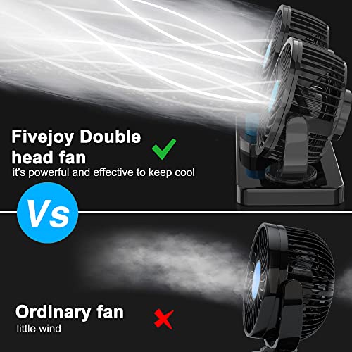 FiveJoy Car Fan 360 Degree Rotatable - 12V DC Electric 2 Speed Dual Head Fans, Quiet Strong Dashboard Cooling Air Circulator Fan for Sedan SUV RV Boat Auto Vehicles Golf or Home Father's Day