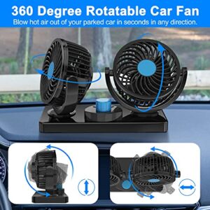 FiveJoy Car Fan 360 Degree Rotatable - 12V DC Electric 2 Speed Dual Head Fans, Quiet Strong Dashboard Cooling Air Circulator Fan for Sedan SUV RV Boat Auto Vehicles Golf or Home Father's Day