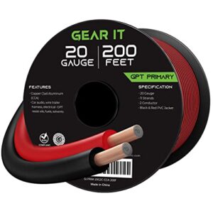 gearit 20 gauge wire (200ft – black/red) gpt automotive primary bonded wire – copper clad aluminum cca – car audio, speaker wire, trailer harness, electrical – 200 feet total 20ga awg