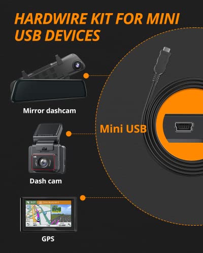 Kingslim Dash Cam Hardwire Kit - Mini USB Hard Wire Kit Fuse for D4 D5 D1 D2 PRO Dashcam, Compatible 12V-24V Vehicles Low Voltage Protection 10.5ft, Black (H01)