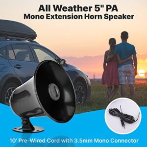 Pyramid Outdoor Trumpet Car Horn Speaker - 5” Pa Horn Speaker w/ 8 Ohms Impedance, 15 Watt Power, Adjustable Bracket, 10' Pre-Wired Cord, 3.5mm Mono - Pa Speaker for Cb Radio Car Siren System-PS5