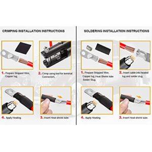 TKDMR 10pcs 1/0 Awg-3/8" Ring Marine Grade Copper Wire Lugs,with 3:1 Heat Shrink Tubing,UL Battery Cable Ends,Heavy Duty Cable Lugs,Tinned Copper Eyelets,Tubular Ring Terminals