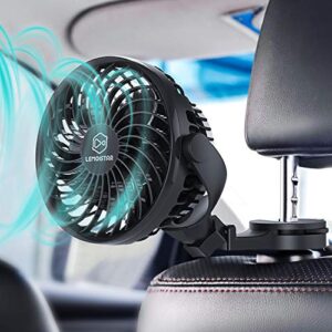 lemoistar car fan, usb powered car circulator fan with multi-directional hook, 4 speed, 360° rotatable personal cooling vehicle fan for car, rear and back seat passenger pet