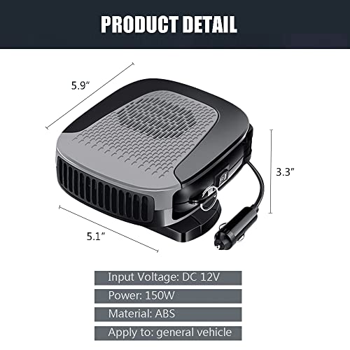 Portable Car Heater Car Fan 12V 150W Heating and Cooling Mode Windshield Defrost Defogger Plug in Cigarette Lighter Heater