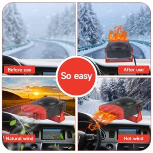 Car Heater 12V 150W Automobile Windscreen Fan Function for Quickly Defrost Defogger Demister Vehicle Heater, with 3-Outlet Plug in Cigarette Lighter 2 in 1 Fast Heating/Cooling（Red）