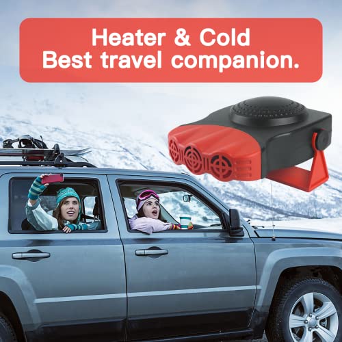 Car Heater 12V 150W Automobile Windscreen Fan Function for Quickly Defrost Defogger Demister Vehicle Heater, with 3-Outlet Plug in Cigarette Lighter 2 in 1 Fast Heating/Cooling（Red）