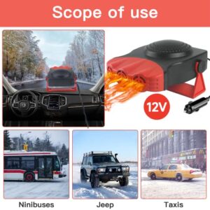 Car Heater 12V 150W Automobile Windscreen Fan Function for Quickly Defrost Defogger Demister Vehicle Heater, with 3-Outlet Plug in Cigarette Lighter 2 in 1 Fast Heating/Cooling（Red）